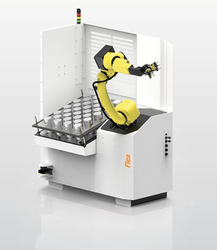 Agile Flex 12P robotic automation solution functioning as an automated loading system for CNC machines with an integrated load robotic system.