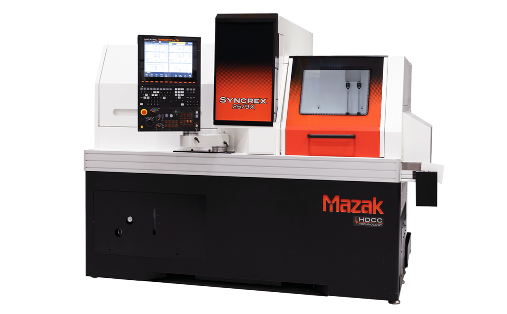 Mazak Syncrex 38/9X Mazak Swiss lathe for Swiss-style turning and high-precision CNC turning with Smooth CNC control.