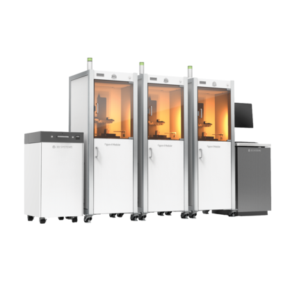 Figure 4 Modular scalable 3D printing system using digital light processing with automated material delivery for high-speed additive manufacturing.