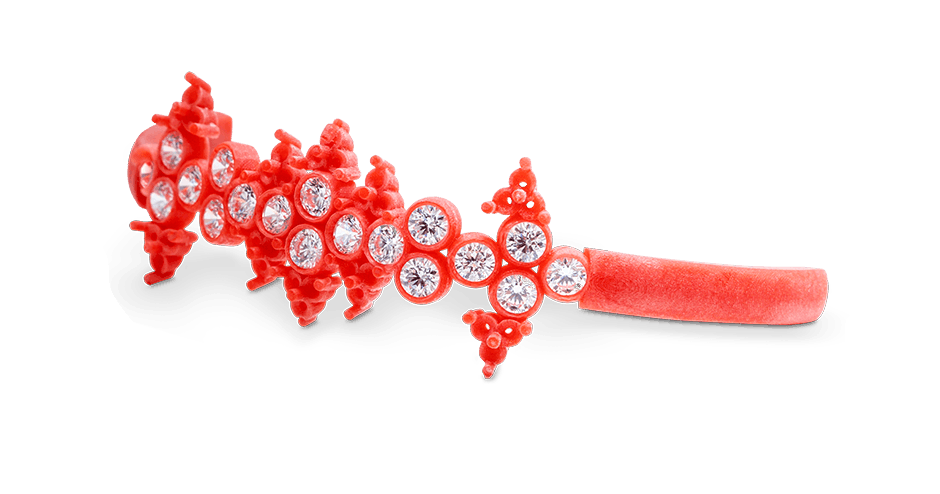 VisiJet Wax Jewel Red MJP red castable jewelry wax resin used as a high detail investment casting material for jewelry pattern 3D printing