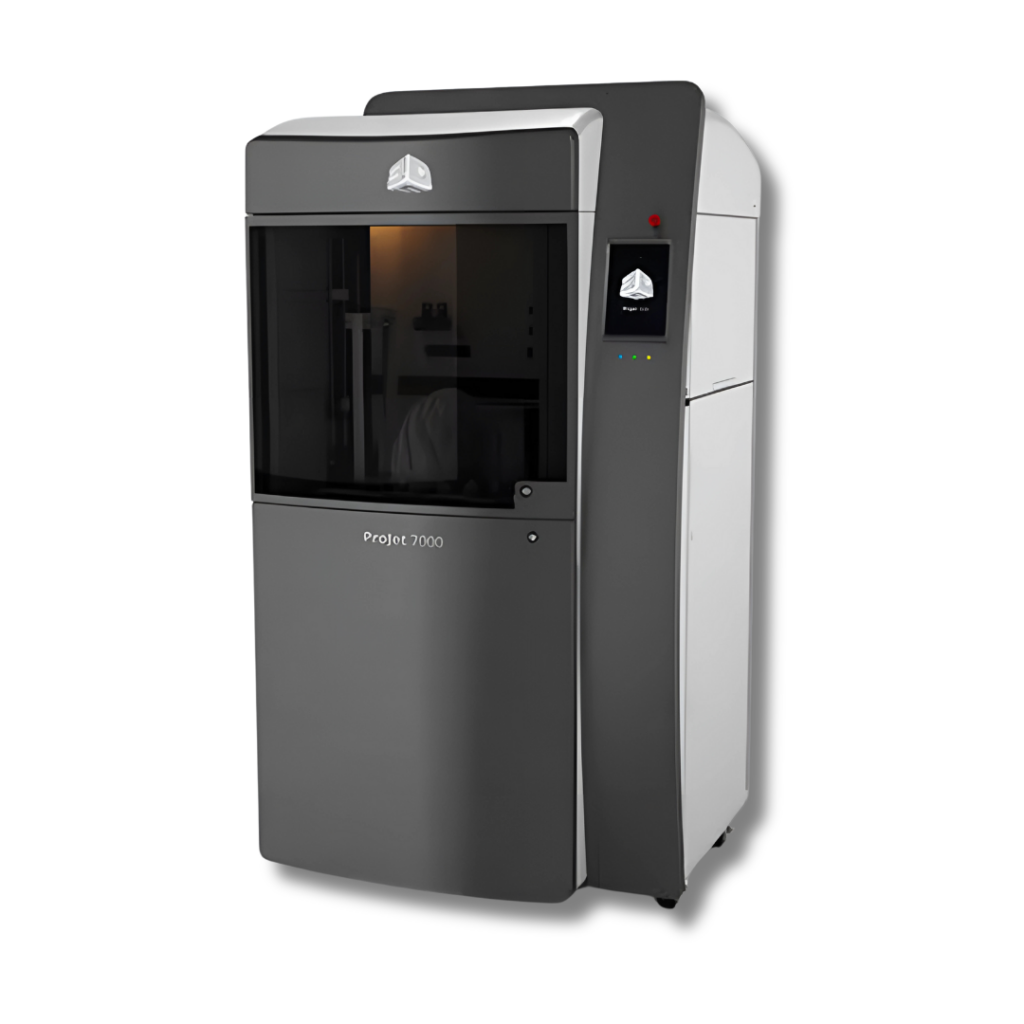 ProJet 7000 HD SLA 3D printer by 3D Systems producing high-resolution 3D printing parts using Accura SLA materials.
