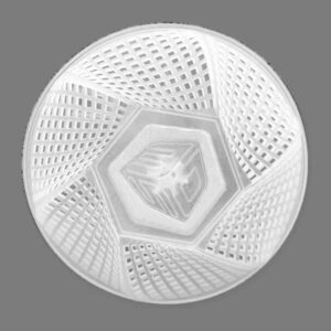 VisiJet Armor Max (M2G-JF) tough multipurpose MJP material shown as a clear 3D resin and high strength engineering photopolymer prototype.