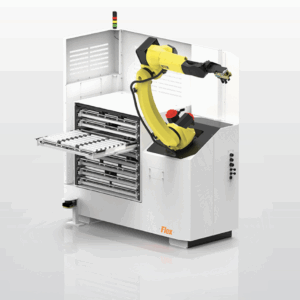 Agile Flex 35S robot for machine tools integrated with a horizontal mill — CNC machine with automation for high-capacity shaft and bar loading.