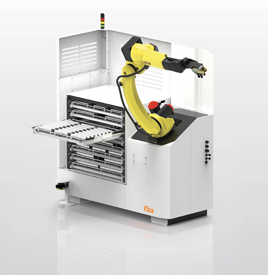 Agile Flex 35S robot for machine tools integrated with a horizontal mill — CNC machine with automation for high-capacity shaft and bar loading.