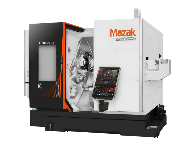 Mazak HQR 100 multi-tasking CNC machine with Smooth CNC control, high-precision CNC turning, and bar feeder CNC machine integration.