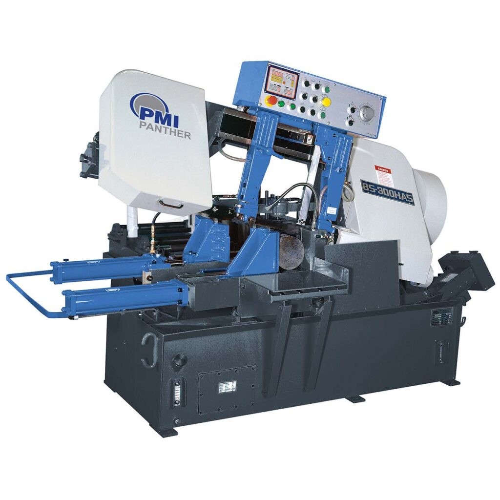 PMI Panther-BS-300A automatic bandsaw for structural steel cutting with production metal cutting bandsaw automatic feed from Pat Mooney saw distributor
