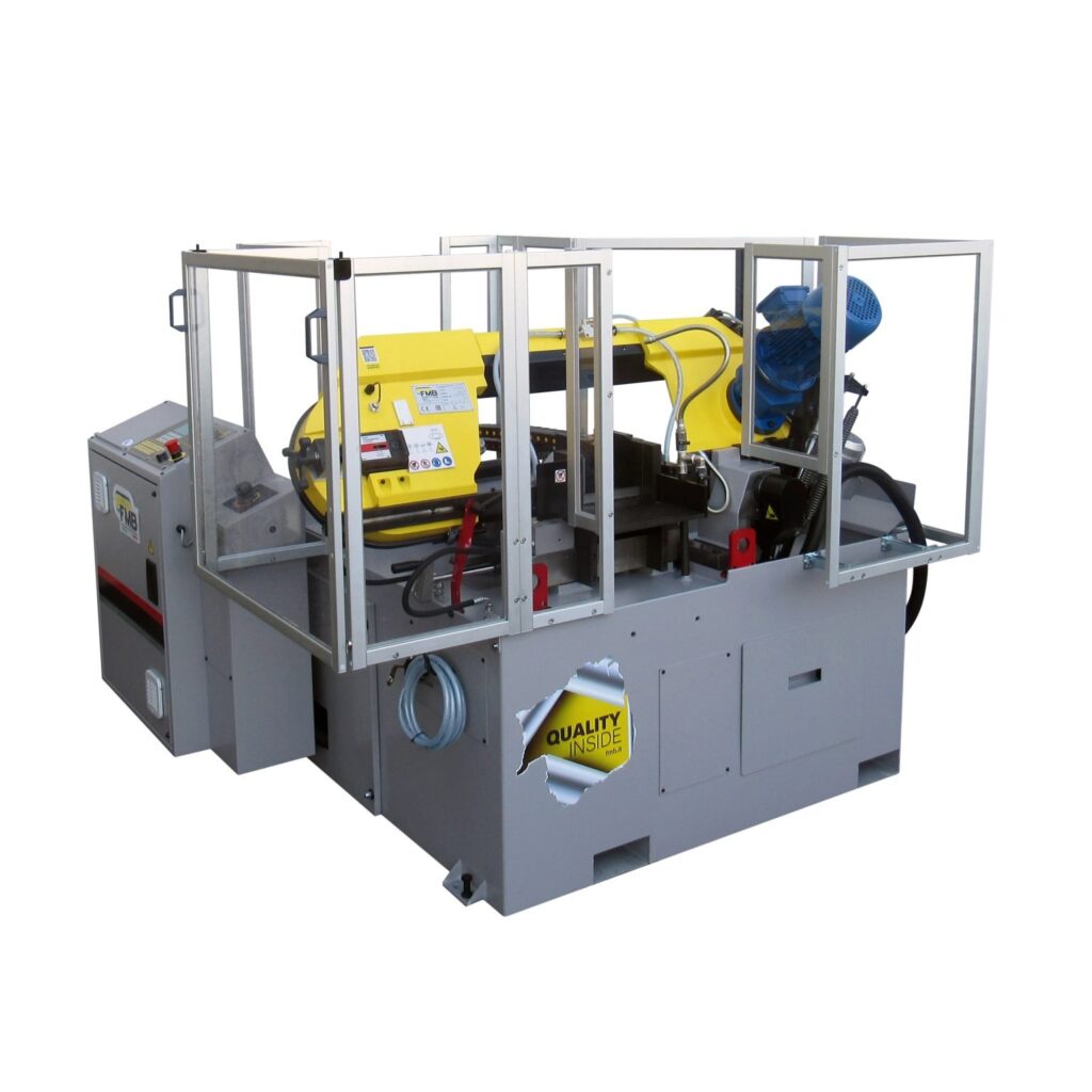 Zeus Industrial bandsaw with automatic indexing performing industrial automatic bandsaw metal cutting in production environments