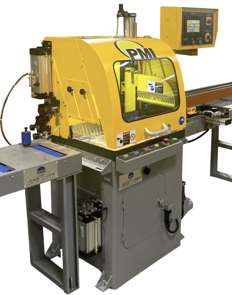 PMI-18 CNC Auto Upcut Saw, 18 inch CNC aluminum upcut saw, automatic straight cut extrusion saw and servo pusher nonferrous saw.