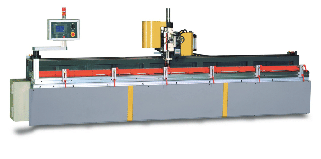 PMI-NC150 Automatic Drilling Center, automatic aluminum profile drilling machine for CNC extrusion hole drilling and production profile drilling.