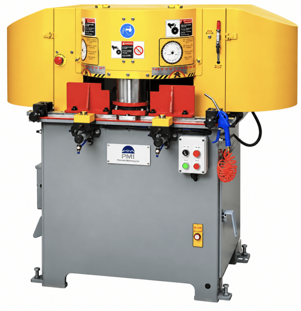 PMI-14 A-Type Framing Saw, fixed 45 degree aluminum framing saw, dual head frame cutting saw and 14 inch extrusion framing saw.