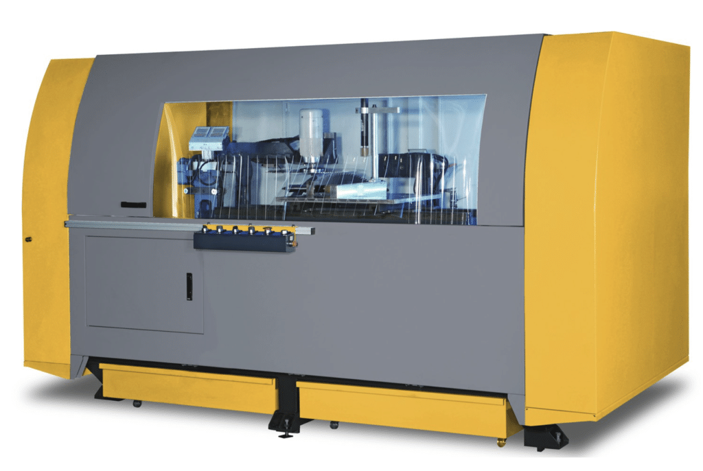 PMI-LJK 500NC Notching Saw, automatic aluminum profile notching saw, NC vertical horizontal profile notcher and servo angle aluminum notch saw.