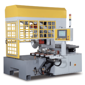 PMI-CNC 4S 4-Axis Notching Saw System, multi-axis aluminum notching saw, 4-axis CNC extrusion notching system and programmed aluminum profile notch machine.