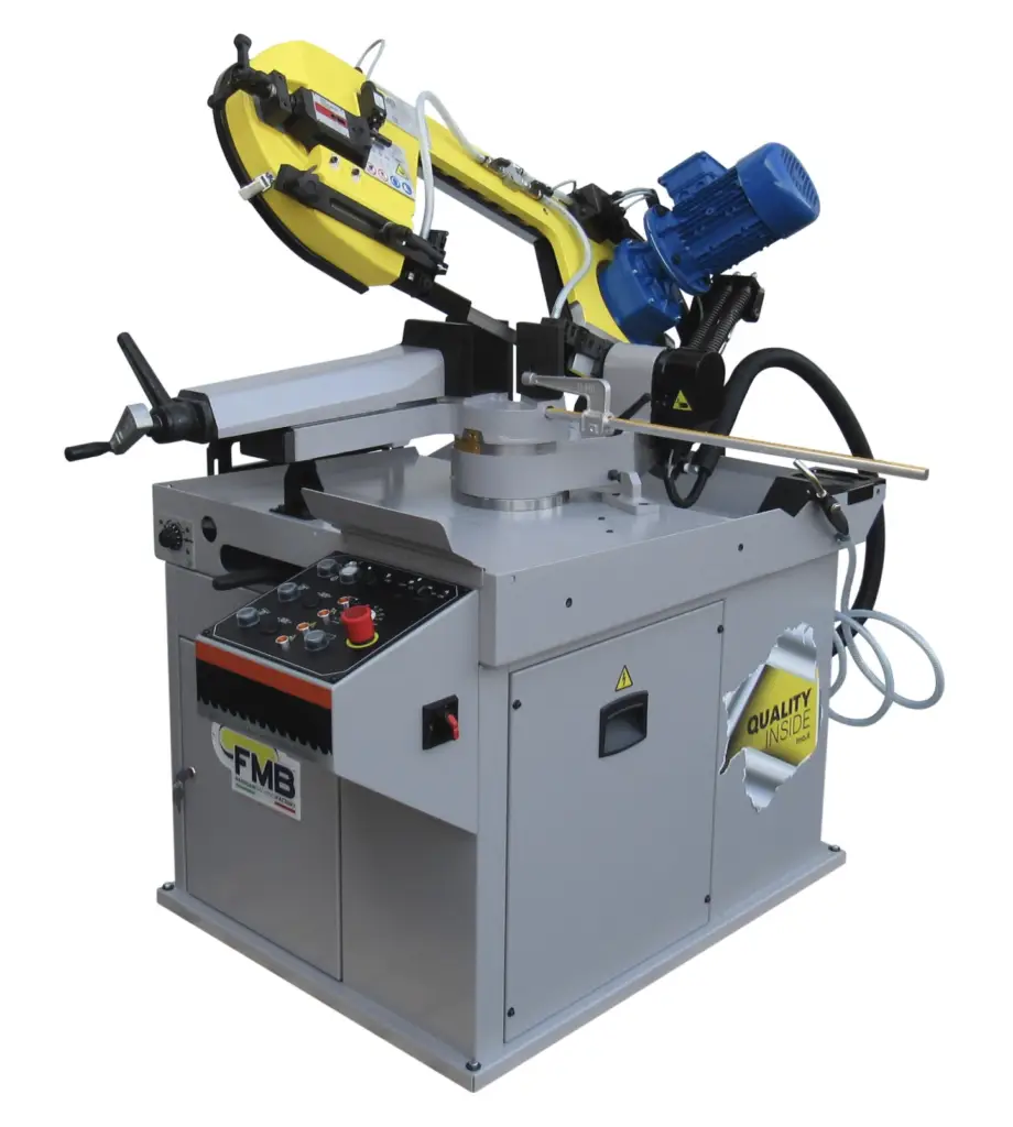 FMB Centauro bandsaw, hydraulic downfeed bandsaw with manual quick-clamping vise and 60-degree miter cutting capability.