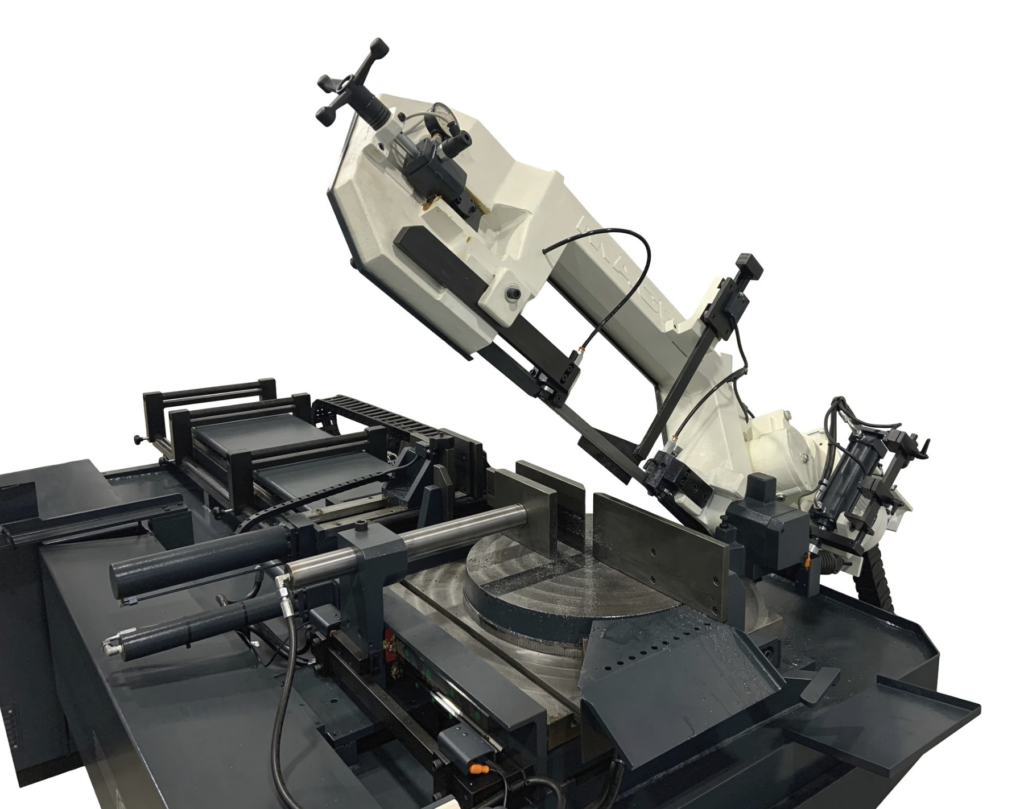 PMI Panther BSS-360 AR, an automatic structural steel saw featuring automatic miter bandsaw operation and programmable structural steel bandsaw capabilities.