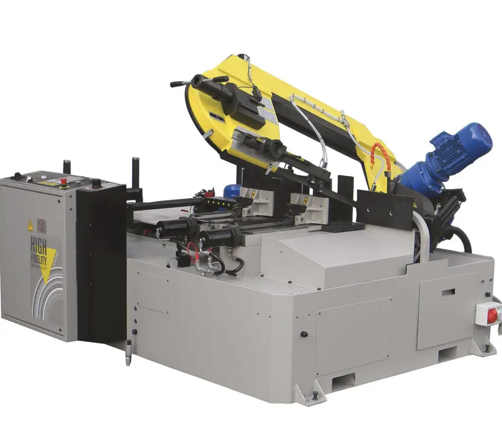 FMB Pegasus CNC, a CNC automatic miter bandsaw and 60 degree CNC miter saw designed for programmable cutting of structural tubing and metal profiles.