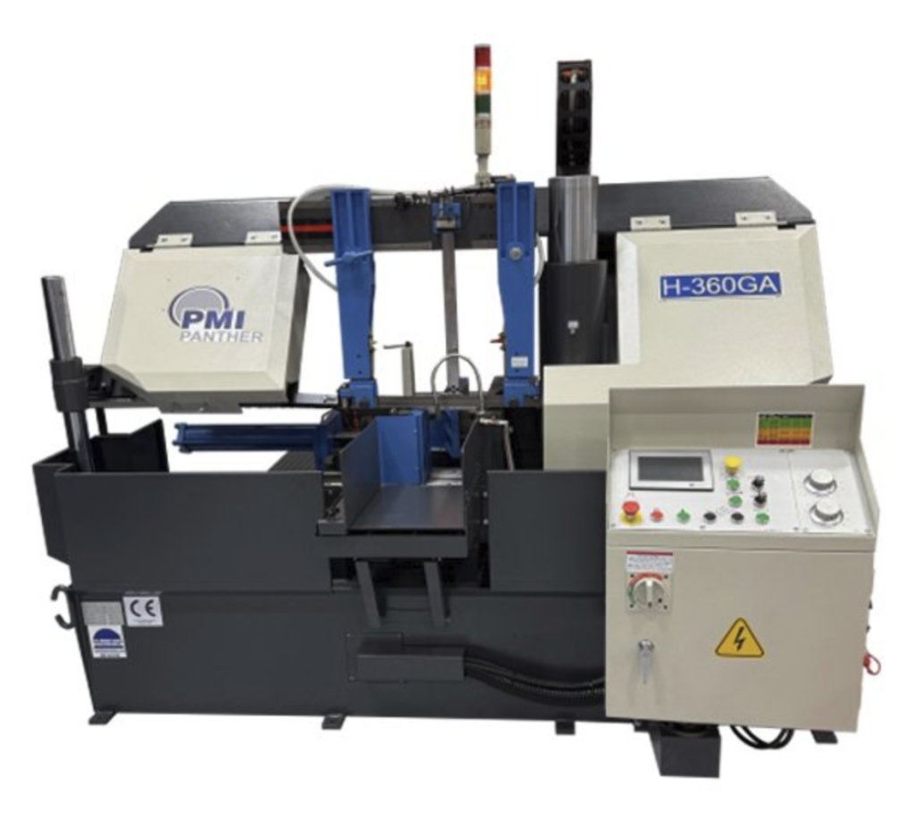 PMI Panther H-360A automatic bar stock bandsaw, a 15 inch automatic bandsaw with production dual column bandsaw construction for industrial cutoff operations.